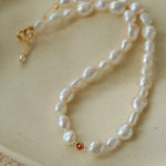 Mid-Century Vibe Irregular Freshwater Pearl Color Zircon Necklace - floysun