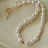 Mid-Century Vibe Irregular Freshwater Pearl Color Zircon Necklace - floysun