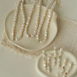 Mid-Century Vibe Irregular Freshwater Pearl Color Zircon Necklace - floysun