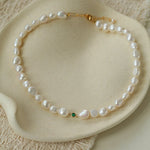 Mid-Century Vibe Irregular Freshwater Pearl Color Zircon Necklace - floysun