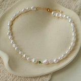 Mid-Century Vibe Irregular Freshwater Pearl Color Zircon Necklace - floysun