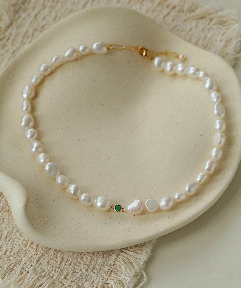 Mid-Century Vibe Irregular Freshwater Pearl Color Zircon Necklace - floysun