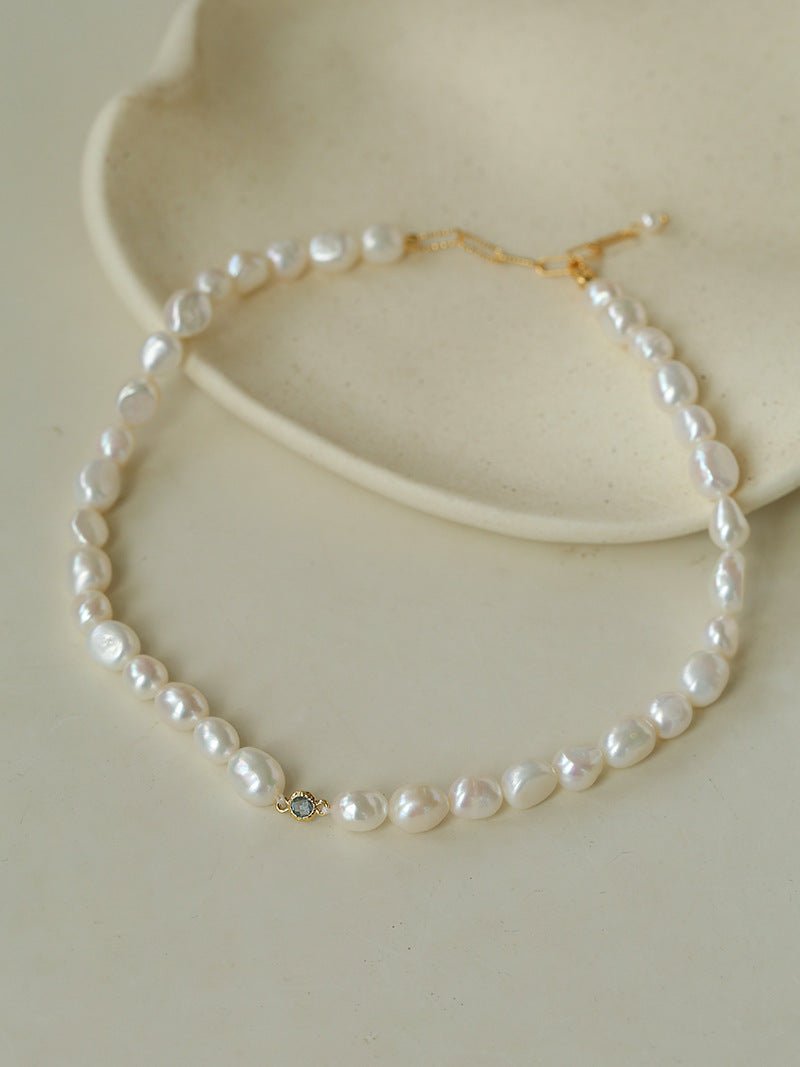 Mid-Century Vibe Irregular Freshwater Pearl Color Zircon Necklace - floysun