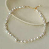 Mid-Century Vibe Irregular Freshwater Pearl Color Zircon Necklace - floysun