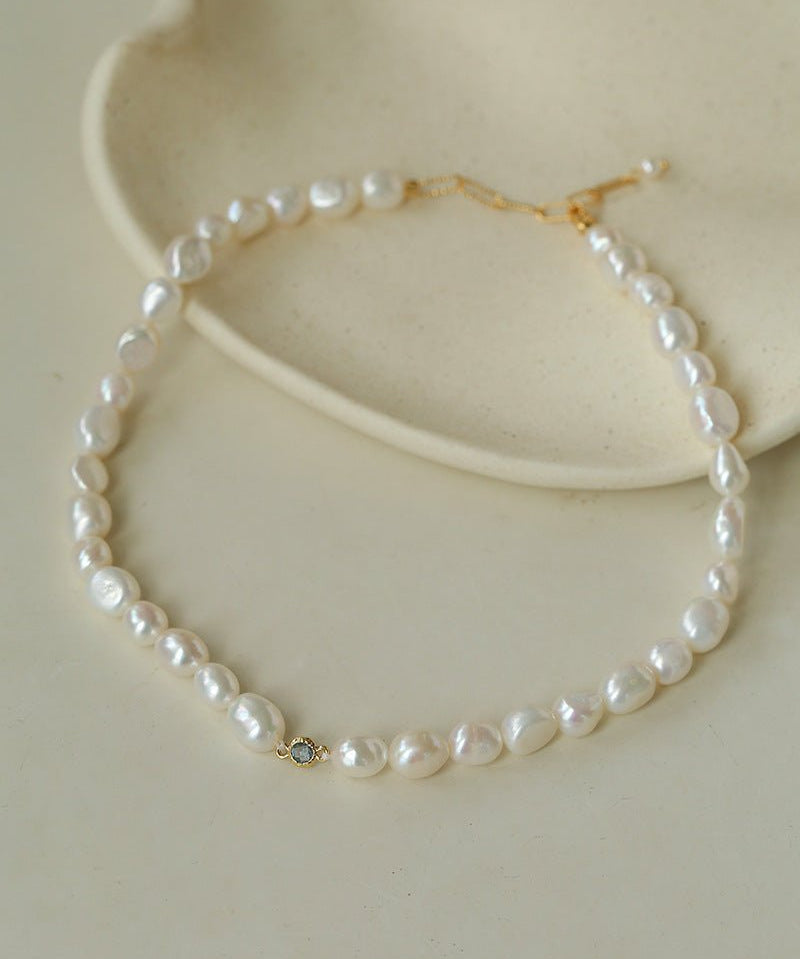 Mid-Century Vibe Irregular Freshwater Pearl Color Zircon Necklace - floysun