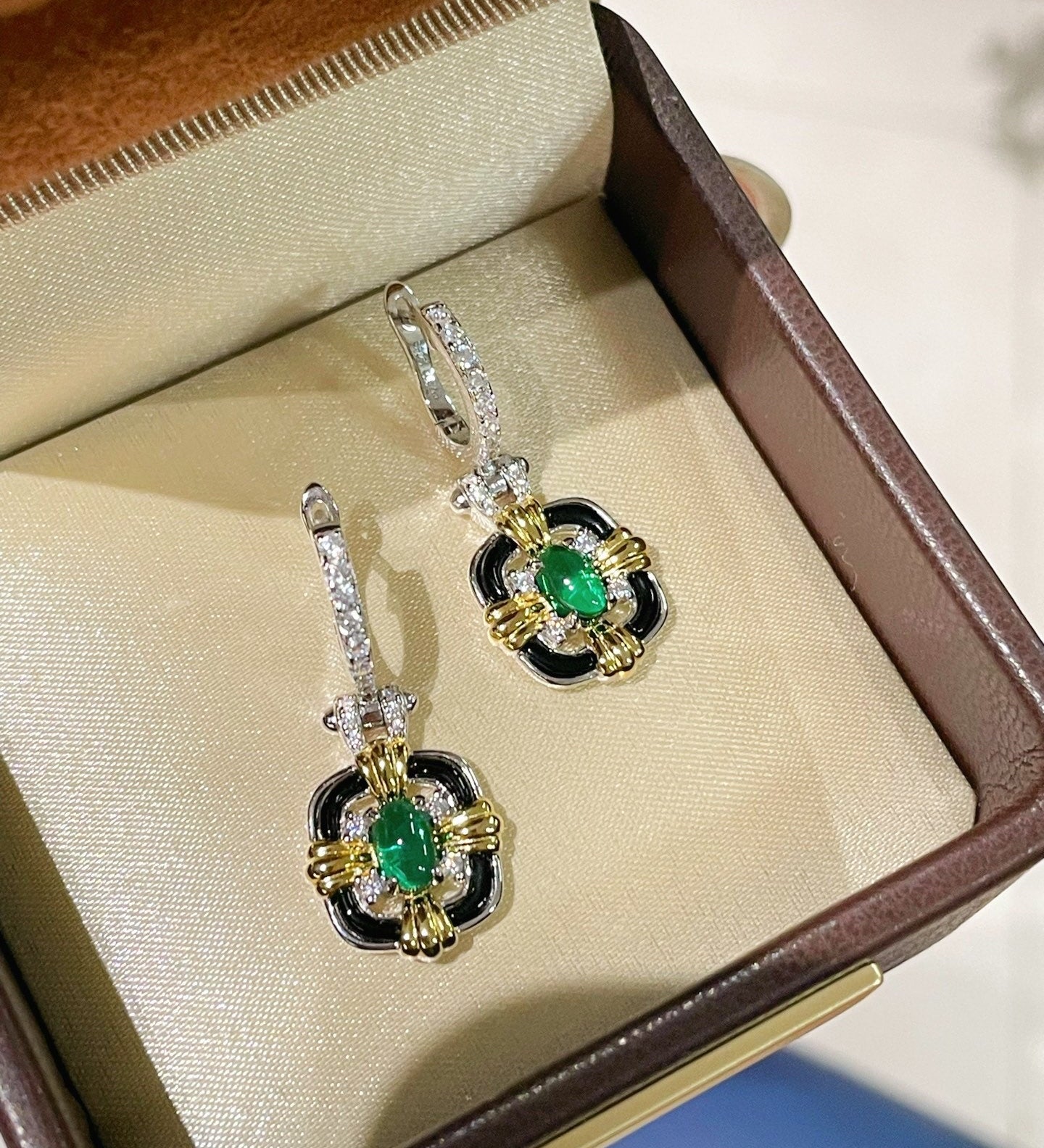 Midnight Emerald Mini Hoop Drop Earrings - floysun