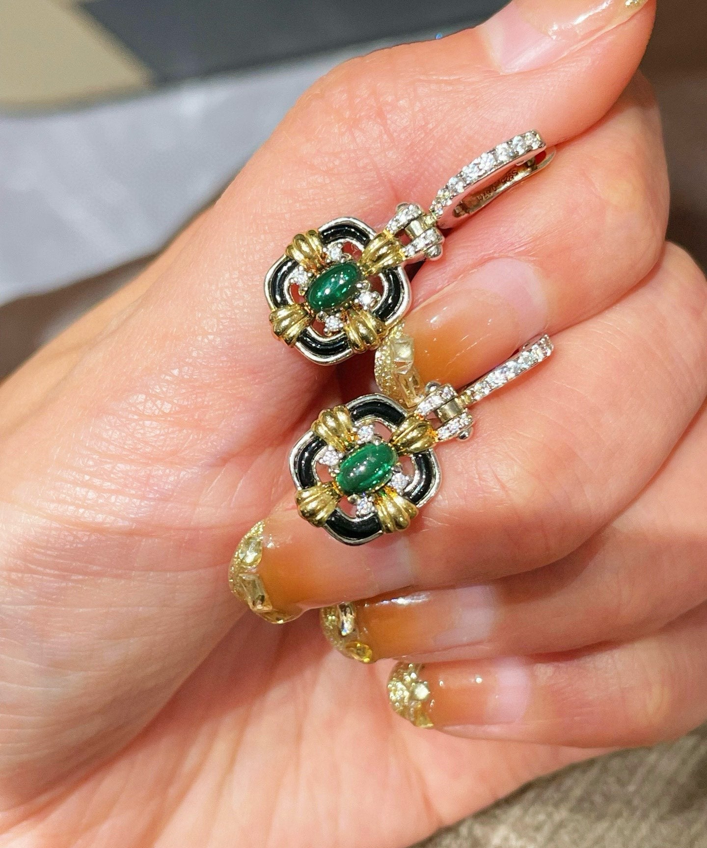 Midnight Emerald Mini Hoop Drop Earrings - floysun