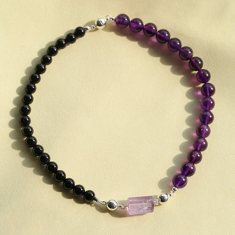 Midnight Harmony Amethyst & Black Onyx Magnetic Convertible Beaded Necklace - floysun