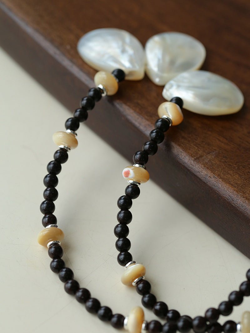 Midnight Petals Mother-of-Pearl & Black Agate Beaded Necklace - floysun