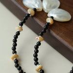 Midnight Petals Mother-of-Pearl & Black Agate Beaded Necklace - floysun