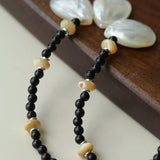Midnight Petals Mother-of-Pearl & Black Agate Beaded Necklace - floysun