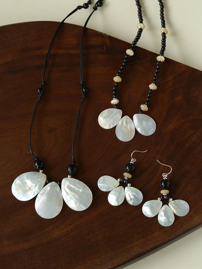 Midnight Petals Mother-of-Pearl & Black Agate Beaded Necklace - floysun
