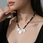 Midnight Petals Mother-of-Pearl & Black Agate Beaded Necklace - floysun