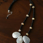 Midnight Petals Mother-of-Pearl & Black Agate Beaded Necklace - floysun