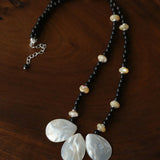 Midnight Petals Mother-of-Pearl & Black Agate Beaded Necklace - floysun
