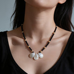 Midnight Petals Mother-of-Pearl & Black Agate Beaded Necklace - floysun