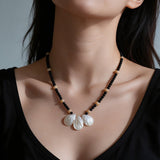 Midnight Petals Mother-of-Pearl & Black Agate Beaded Necklace - floysun