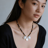 Midnight Petals Mother-of-Pearl & Black Agate Beaded Necklace - floysun