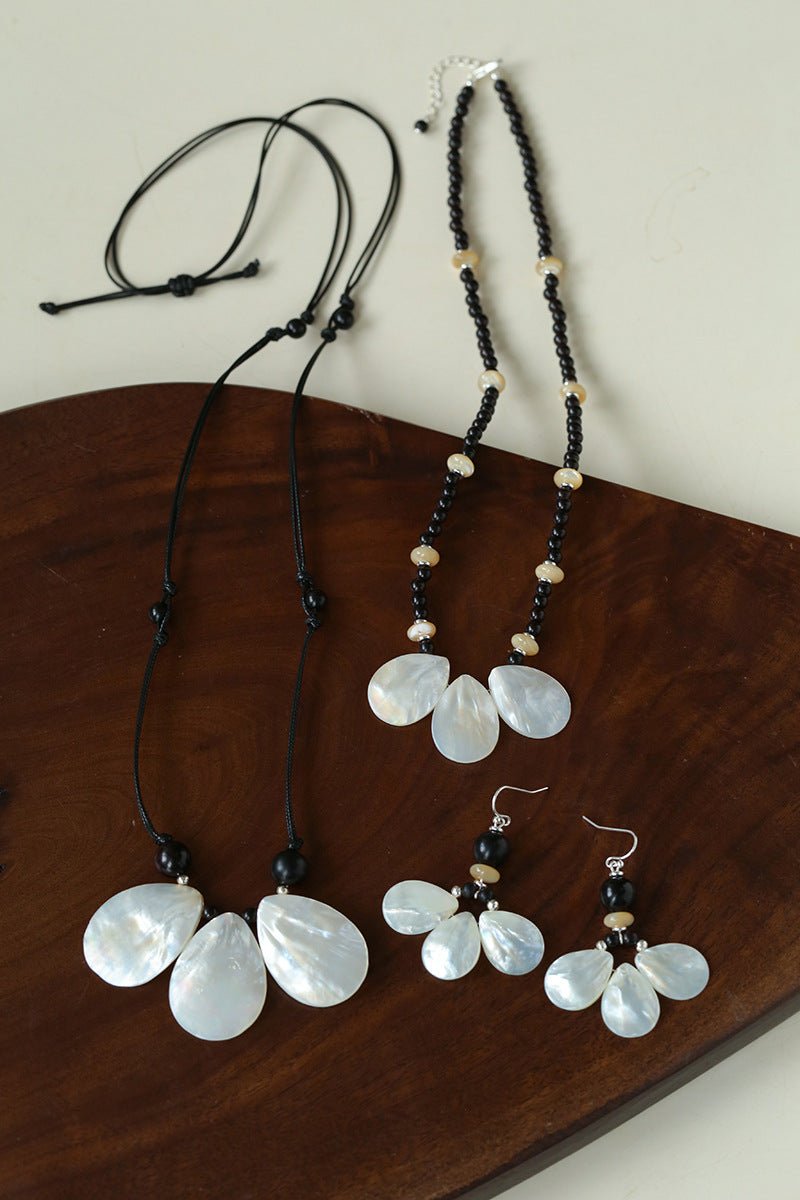 Midnight Petals Mother-of-Pearl & Black Agate Beaded Necklace - floysun