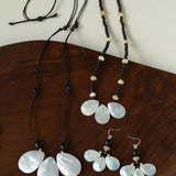 Midnight Petals Mother-of-Pearl & Black Agate Beaded Necklace - floysun