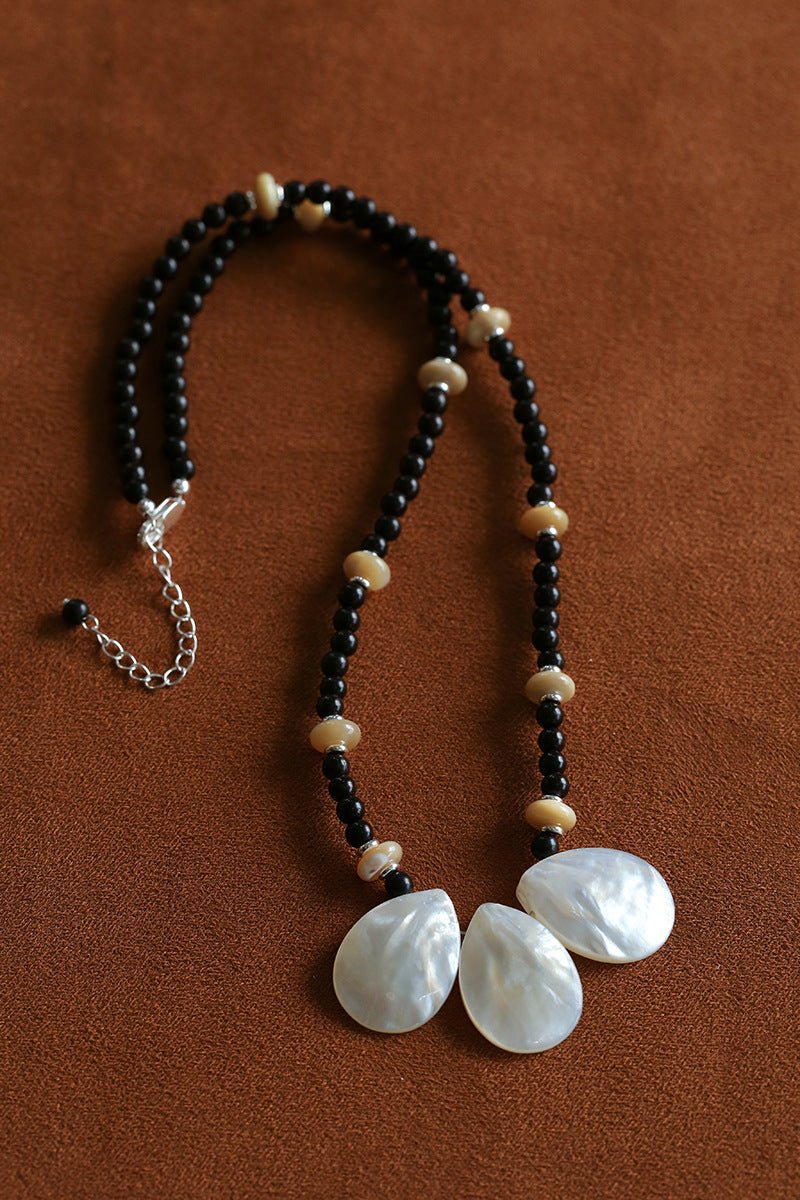 Midnight Petals Mother-of-Pearl & Black Agate Beaded Necklace - floysun