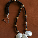 Midnight Petals Mother-of-Pearl & Black Agate Beaded Necklace - floysun
