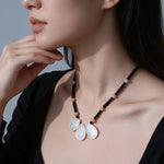 Midnight Petals Mother-of-Pearl & Black Agate Beaded Necklace - floysun