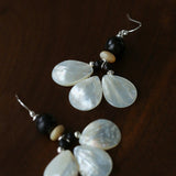 Midnight Petals Mother-of-Pearl & Ebony Wood Drop Earrings - floysun