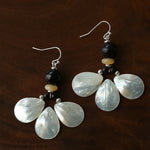 Midnight Petals Mother-of-Pearl & Ebony Wood Drop Earrings - floysun