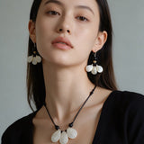 Midnight Petals Mother-of-Pearl & Ebony Wood Drop Earrings - floysun