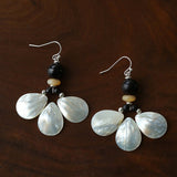 Midnight Petals Mother-of-Pearl & Ebony Wood Drop Earrings - floysun
