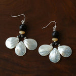 Midnight Petals Mother-of-Pearl & Ebony Wood Drop Earrings - floysun