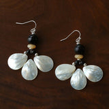 Midnight Petals Mother-of-Pearl & Ebony Wood Drop Earrings - floysun