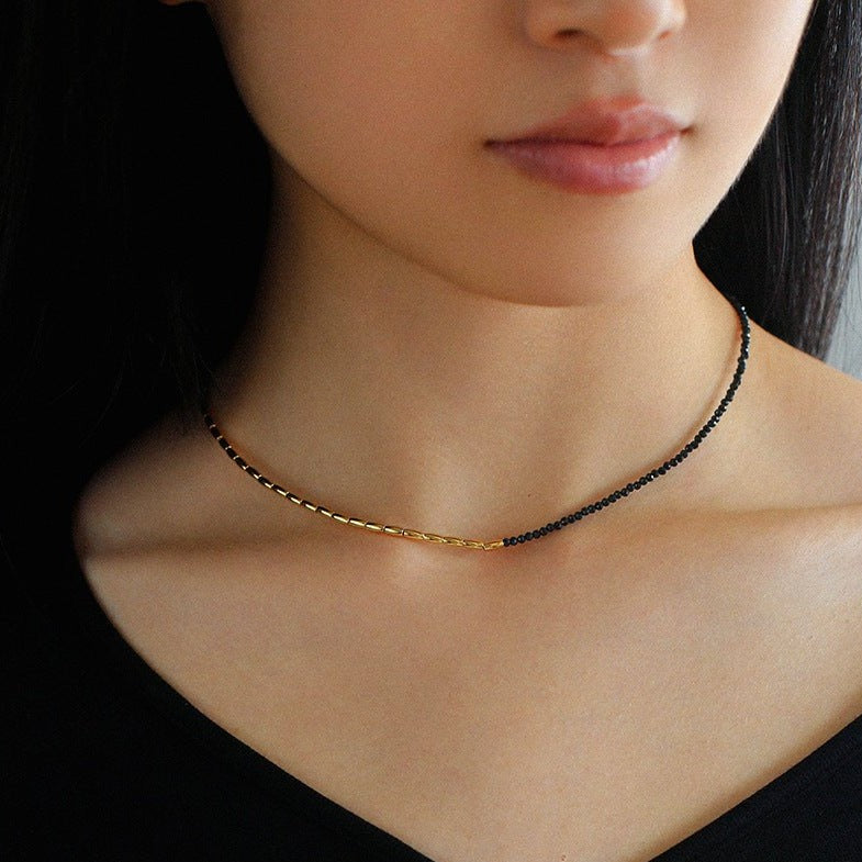 Mini Asymmetrical Black Spinel Beaded Bracelet