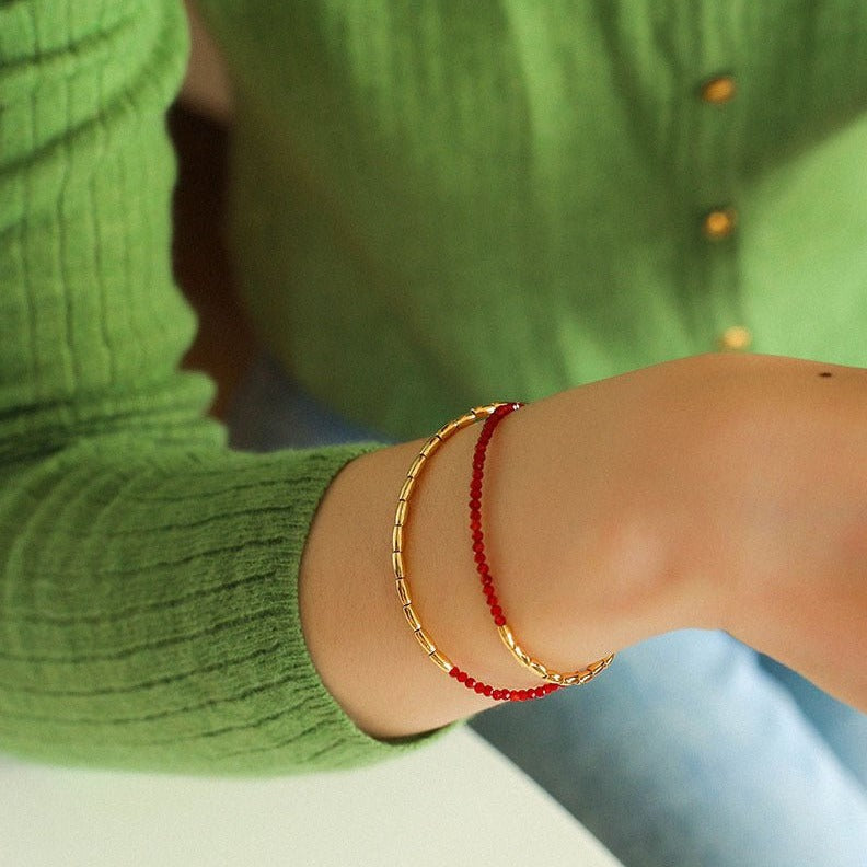 Mini Beaded Asymmetrical Red Agate Bead Bracelet