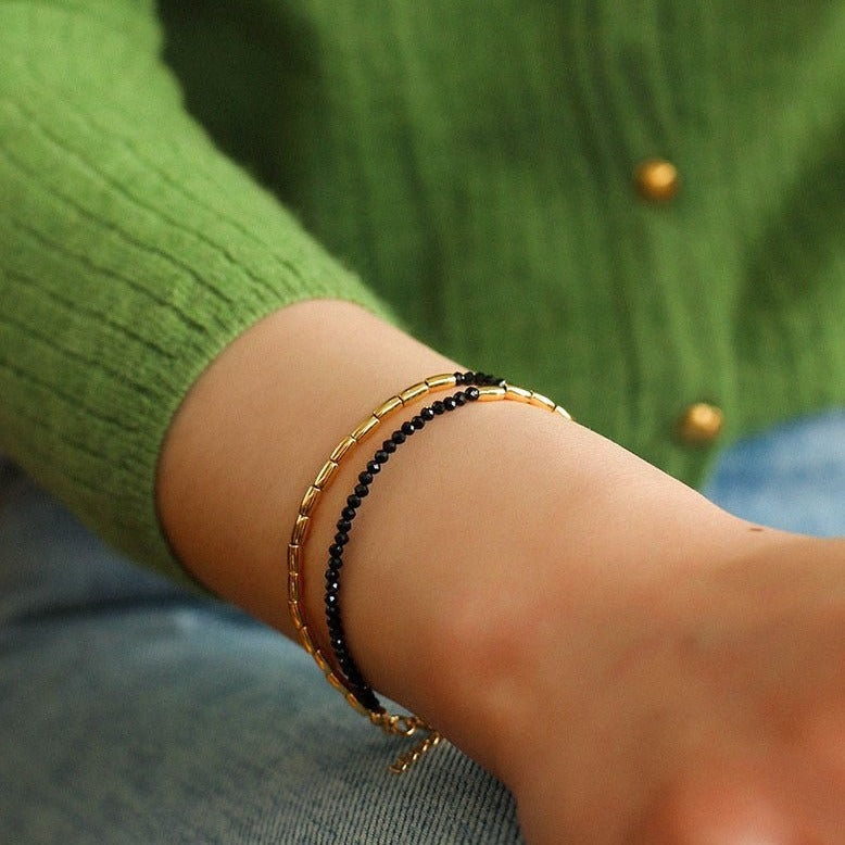Mini Asymmetrical Black Spinel Beaded Bracelet