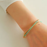 Mini Beaded Asymmetrical Green Agate Bracelet