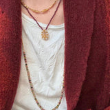 Mini Faceted Garnet Bead Necklace with Pearl & Gold Circle Pendant - floysun