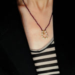 Mini Faceted Garnet Bead Necklace with Pearl & Gold Circle Pendant - floysun