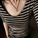 Mini Faceted Garnet Bead Necklace with Pearl & Gold Circle Pendant - floysun