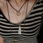 Mini Faceted Garnet Bead Necklace with Pearl & Gold Circle Pendant - floysun