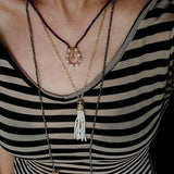 Mini Faceted Garnet Bead Necklace with Pearl & Gold Circle Pendant - floysun