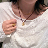 Mini Faceted Garnet Bead Necklace with Pearl & Gold Circle Pendant - floysun