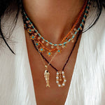 Mini Faceted Garnet Bead Necklace with Pearl & Gold Circle Pendant - floysun