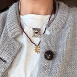 Mini Faceted Garnet Bead Necklace with Pearl & Gold Circle Pendant - floysun