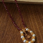 Mini Faceted Garnet Bead Necklace with Pearl & Gold Circle Pendant - floysun