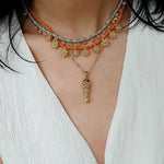 Mini Faceted Turquoise Bead Necklace with Gold Flower Pendant - floysun