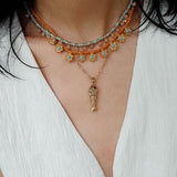 Mini Faceted Turquoise Bead Necklace with Gold Flower Pendant - floysun