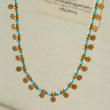 Mini Faceted Turquoise Bead Necklace with Gold Flower Pendant - floysun
