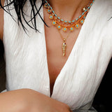 Mini Faceted Turquoise Bead Necklace with Gold Flower Pendant - floysun
